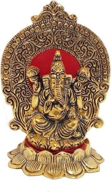 Prince Home Décor & Gifts Prince Home Décor Ganesh Ji on Singhasan Gold Plated Decorative Showpiece  -  15 cm