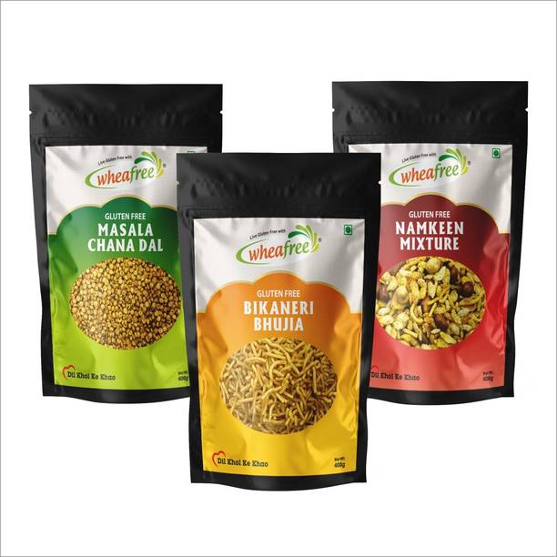 wheafree Bikaneri Bhujia (400g), Masala Chana Dal (400g) & Namkeen Mixture (400g) Combo Pack