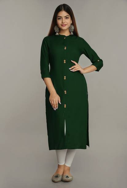 DA DESI ART Women Solid Viscose Rayon Straight Kurta
