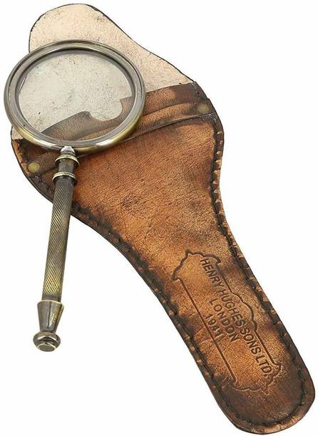 Ascent India ntique Style Solid Brass Magnifying Glass in Leather Cover 4x magnifier