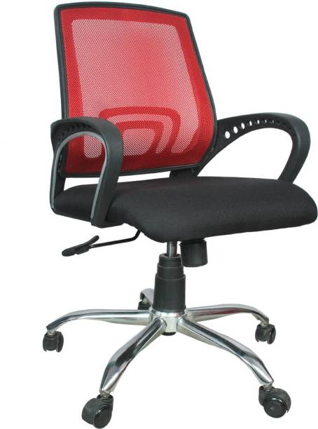 Rajpura Voom Medium Back Revolving Chair with Centre Tilt Mechanism in Black fabric & Red mesh/net back Fabric Office Executive Chair