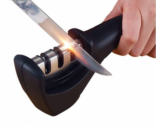 Muktbhav Kitchen Manual Knife Sharpener 3 Slots Sharpening Tool for Ceramic Knife and Steel Knives Knife Sharpening Steel