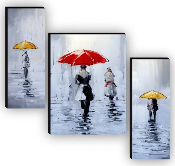 saf Set of 3 Traditional Rainy Umbrella Home Decorative Gift Item Self Adeshive UV Textured Digital Reprint 12 inch x 9 inch Painting