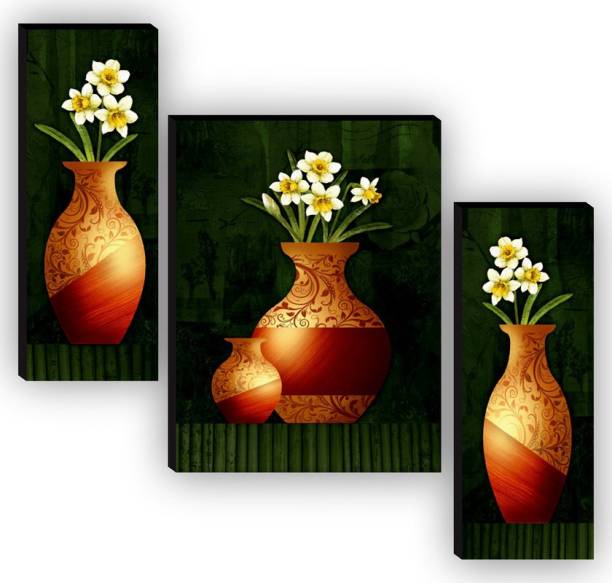 saf Set of 3 Flower Pot UV textured High Quality MDF Self Adeshive Digital Reprint 18 inch x 12 inch Painting