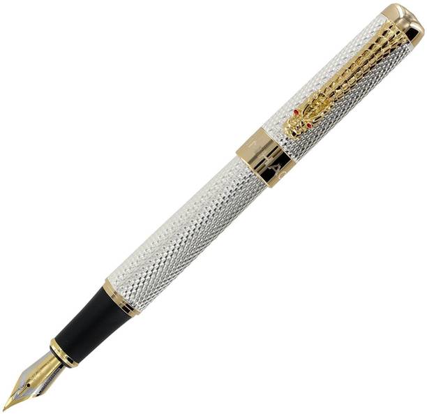 Levin Jinhao silver Golden Dragon Red Crystal Eyes Fountain Pen with Push in Style Ink Converter Fountain Pen