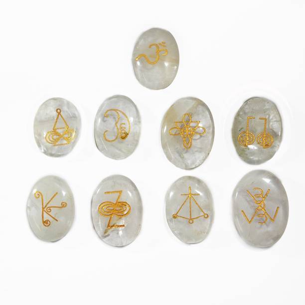 REIKI CRYSTAL PRODUCTS Clear Quartz Cabochon Reiki Karuna Set Reiki Healing Stone 9 piece Set Natural Crystal Gemstone for Healing and Increase Energy Decorative Showpiece  -  3 cm