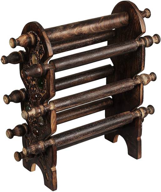RAMA HANDICRAFT Handmade Wooden Bangle Holder Jewellery Stand for Women Carving (6 Rood, Size: 12x5x3 inch) Jwellery Vanity Box