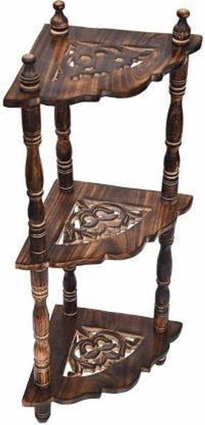 ShopTree Wooden 3 Tier Mini Corner Rack Side Table Home Decor (Brown, Wooden Wall Shelf (Number of Shelves - 3) Wooden Wall Shelf