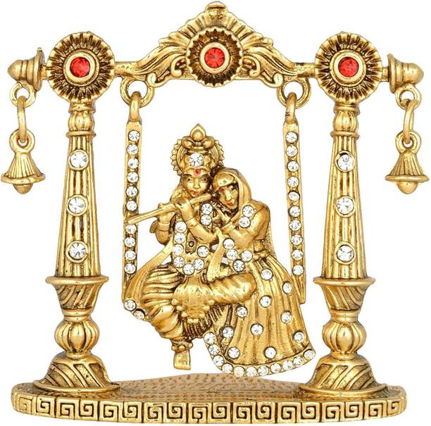 GCT Radha Krishna Idol on Jhula (B-99) Gold Metal Statue for Car Dashboard | Mandir Pooja Murti | Temple Puja | Home Decor | Office Showpiece (L*B*H-5.5 x 0.8 x 6.8 Cm) Decorative Showpiece  -  6.8 cm