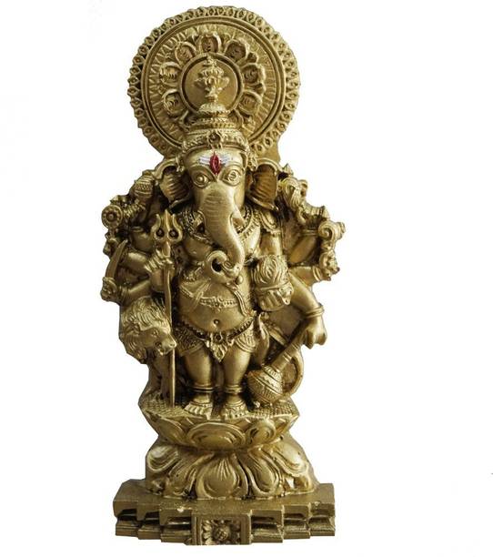 JRG Drusti Ganesha Gold Antique Brass Finish Idol Statue Decorative Showpiece  -  15 cm