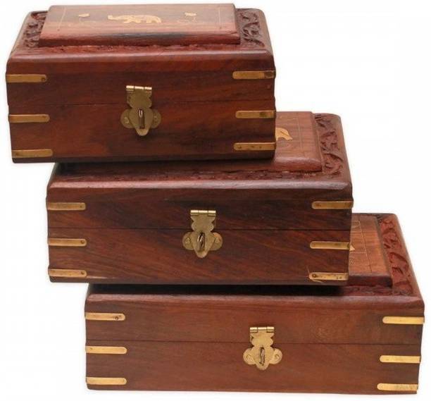 WOODINO Set of Three Makeup And Jewellery Vanity Box