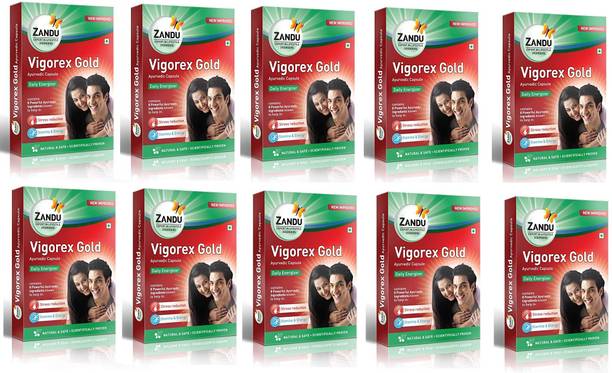 ZANDU Vigorex Gold Ayurvedic Daily Energizer 10 Capsules (Set of 10, 100Tab)