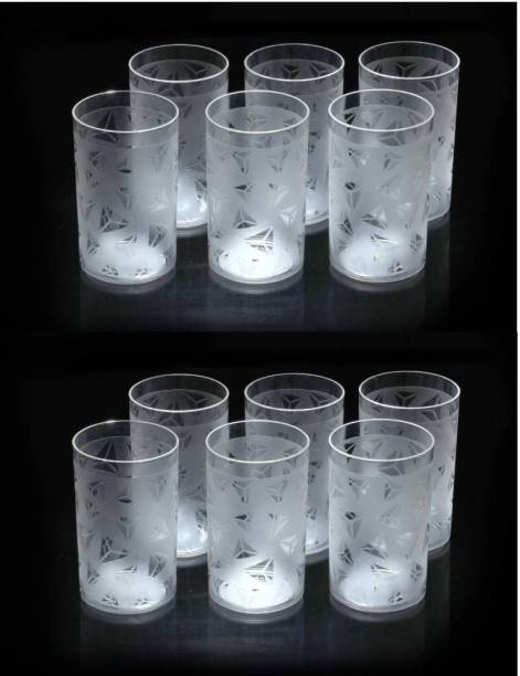 Atmaneem (Pack of 12) Plastic Fancy Diamond Design For Water and Juice Glass Glass Set