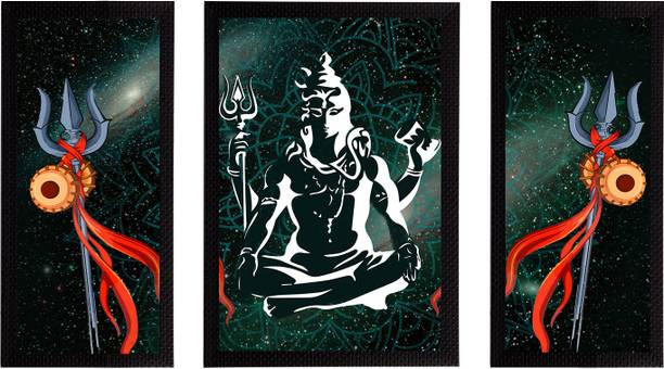 eCraftIndia Set of 3 Lord Shiva Satin Matt Textured UV Art Ink 14 inch x 30 inch Painting