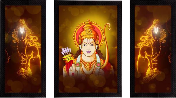 eCraftIndia Set of 3 Lord Ram Satin Matt Textured UV Art Ink 14 inch x 30 inch Painting