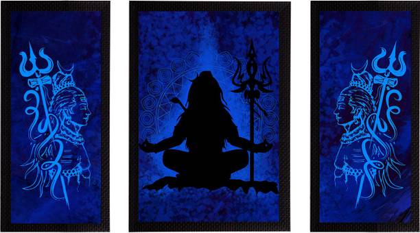 eCraftIndia Set of 3 Lord Shiva Satin Matt Textured UV Art Ink 14 inch x 30 inch Painting