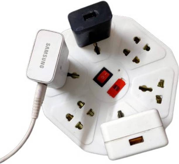 MSNL 3 meter hexagon inox 8 socket plus one switch extension board 8  Socket Extension Boards