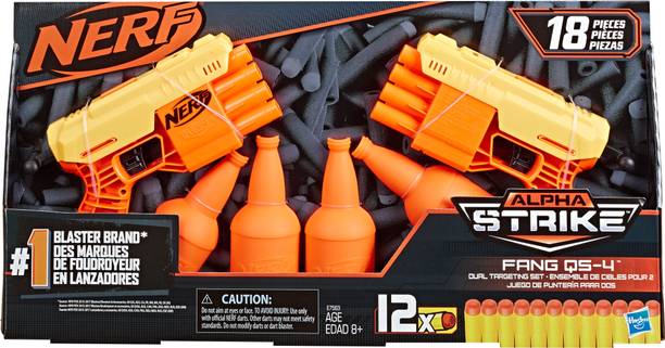Nerf Fang Qs-4 Dual Targeting Set, 2 Toy Blasters, 4 Half-Targets, 12 Darts Guns & Darts