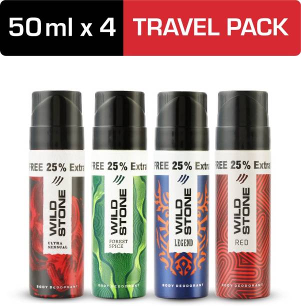 Wild Stone Forest Spice, Legend, Ultra Sensual & Red Travel Pack (50ml each) Deodorant Spray  -  For Men
