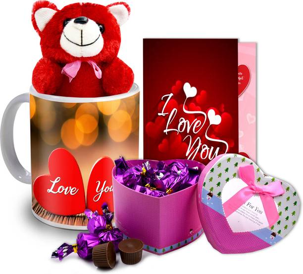 Midiron Valentine gift for Girlfriend, Chocolate Box, Greeting Card, Love Quoted Coffee Mug, Red Teddy Gift for Valentine's DayIZ20GB4TeddyRCDMU-STLove-02 Ceramic, Paper Gift Box