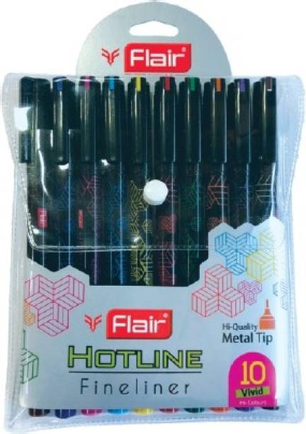 FLAIR Hotline 0.7 to 1 mm Metal Tip Fine Liner | 10 Vivid Colors , Comfortable Grip Fineliner Pen