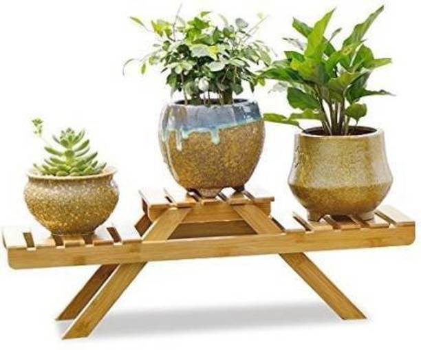 Giftoshopee 2-Tier Plant Display Stand Wood Planter Shelves Pot Shelf Storage Rack Unit for Indoor Balcony Living Room Office Outdoor Garden Greenhouse Plant Container Set (Wood) Plant Container Set