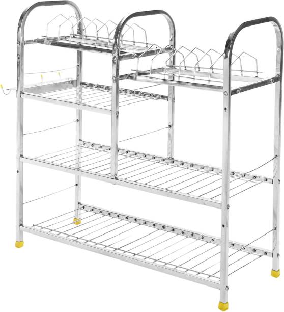 Irontech Utensil Kitchen Rack Steel Kitchen Care | 4 Shelf Dish Rack | Modular Kitchen Utensils Rack | 24 L x 24 H inch Storage Basket |