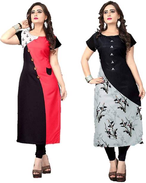 Pack of 2 Women Printed Crepe A-line Kurta
