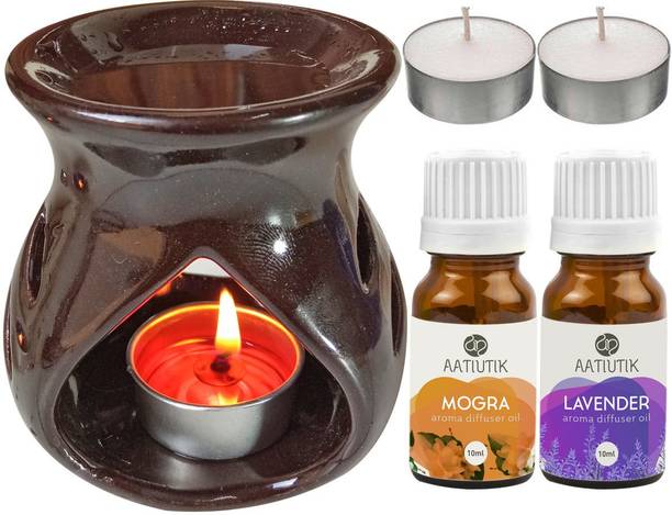 Aatiutik Mogra, Lavender Diffuser Set Mogra & Lavender Fragrance for Room and Office with Ceramic Electric Burner