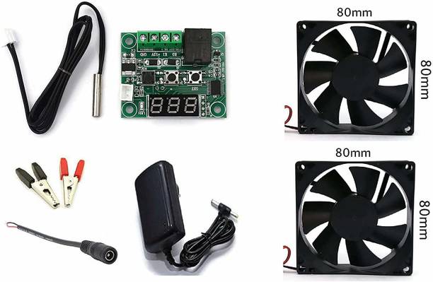 INDOUS Combo of Temprature Sensor & controller With 3'' Exhaust Fan(2) & 12v/2A Power Adaptor including Crocodile Clips & DC Female Jack Electronic Components Electronic Hobby Kit