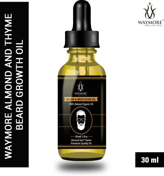WAYMORE 100% Pure and Natural - 30ml Advanced Almond and Thyme Beard Growth Oil , Mooch Oil, Moustache Oil, premium quality for strong and healthy beard growth Hair Oil Shave Oil