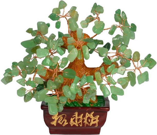 REIKI CRYSTAL PRODUCTS Natural Crystal Green Jade Tree Crystal Tree Stone Tree Beautiful Designer Tree Chip Beads Plant Reiki Healing Tree Crystal Stone Indoor Decorative Showpiece  -  15.5 cm