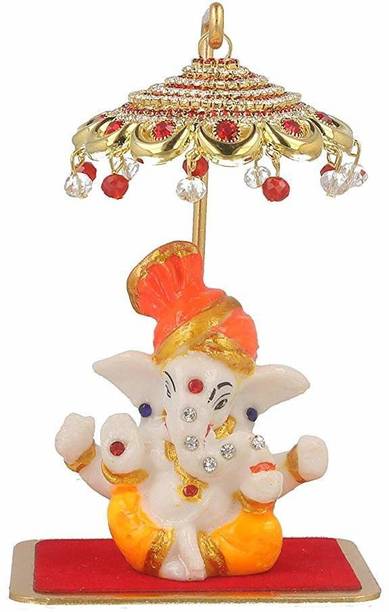 Jiyansh Creation Temple Statue of Lord Ganesha with Umbrella with decorative bells for Home Decor Decorative Showpiece  -  18 cm
