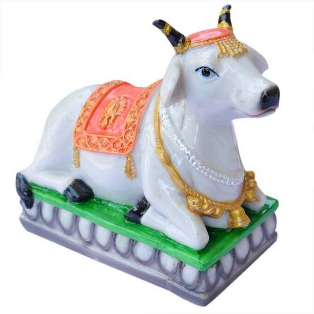 Ryme Nandi Bull Figurine Indian Nandi Statue Shiv Parvati Vehicle Seated Nandi Bull Sculpture Decorative Showpiece  -  10 cm