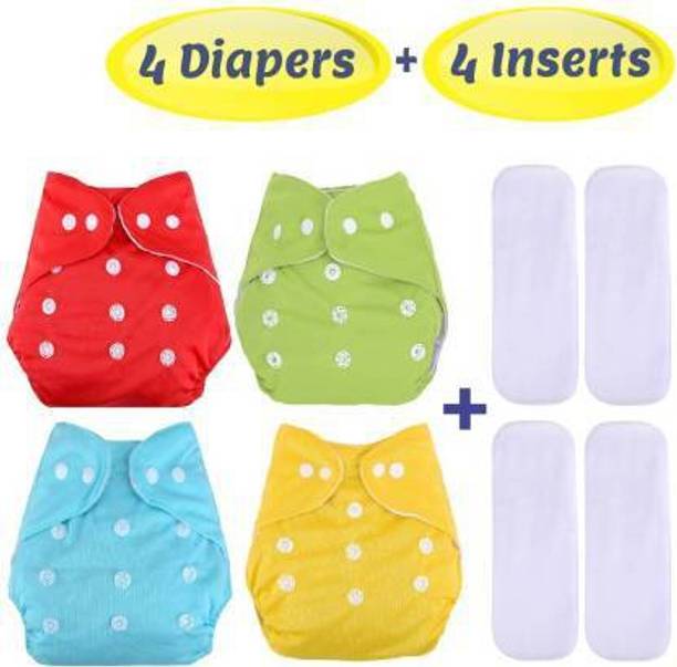 kogar Washable Reusable Adjustable Cloth Diaper Nappy For New Born (4Diaper+4Insert Black)