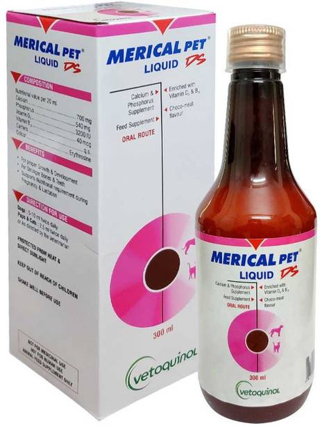 Vetoquinol Merical Pet Tonic - Vitamin, Calcium & Mieral Supplement , Oral calcium and phosphorus supplement with a scientific ratio of 1.29:1 300 ml For Dogs Pet Health Supplements