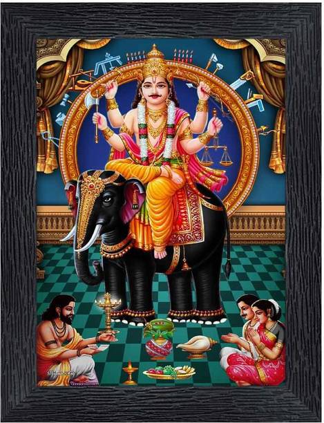 PnF Vishwakarma Sitting on Elephant Frames with Acrylic Sheet for Worship/Pooja डिजिटल रीप्रिंट 8 inch x 6 inch पेंटिंग