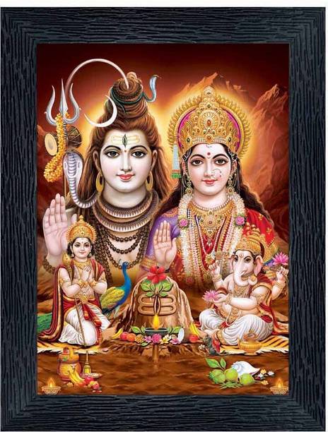 Poster N Frames Bhole Nath parivar (Maa Parvati, Ganesh, Kartikey and Shiv Shankar) Religious Frame