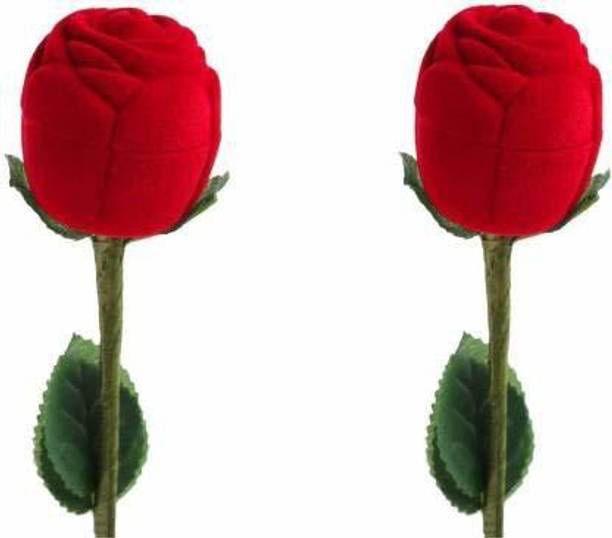 Triock Red Velvet Flocked Jewelry Display Ring Rose Box -Combo (Pack Of 2) Gift, Storage Vanity Box