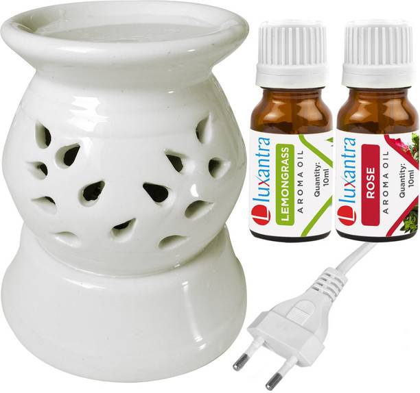 Luxantra Lemongrass, Rose Diffuser Set Ceramic Electric Fragrance Burner for Home, Aromatherapy and Decor