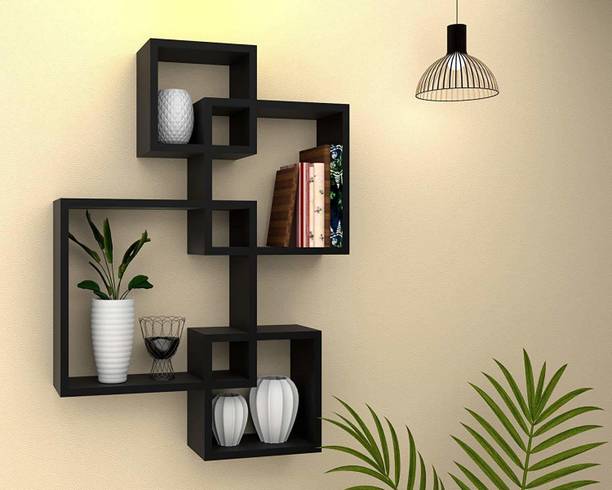 woodinzo Set of 4 Intersecting Wall Mounted Wall Shelf Solid Wood Floating MDF (Medium Density Fiber) Wall Shelf