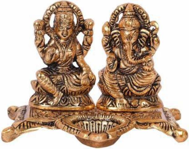 VALUE CRAFTS l Laxmi Ganesh Ji Idol Showpiece Oil Lamp Diya Deepak Decorative Showpiece  -  10 cm