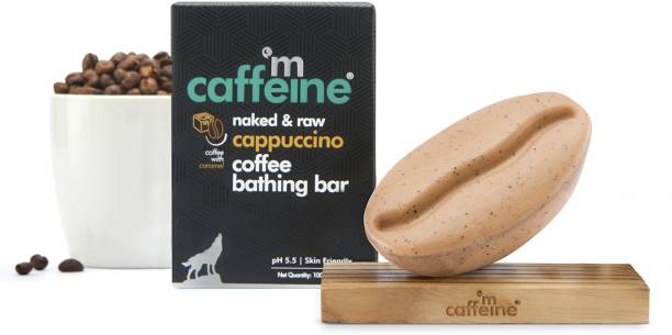 mCaffeine Naked & Raw Cappuccino Coffee Bathing Bar Soap | Polishing & Toning | Caramel, Almond Milk | Ph 5.5, Skin Friendly