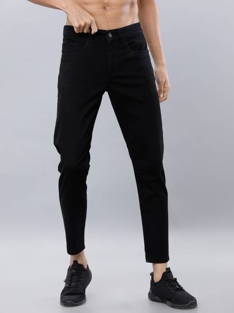 Men Tapered Black Cotton Blend Trousers