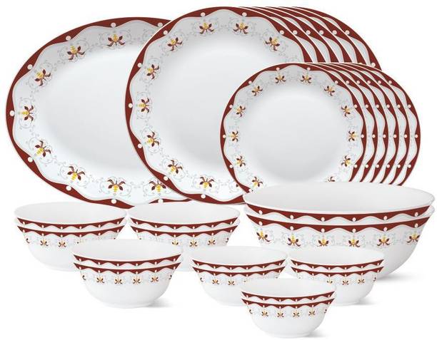 Larah by Borosil Pack of 27 Opalware Royal Brown Dinner Set