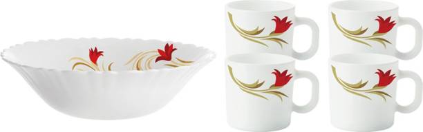 Larah by Borosil Pack of 5 Opalware Red Lily (LH) Dinner Set