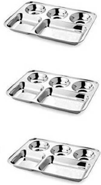 निर्विका Dinner/Lunch Plates (Bhojan Thali set of 3) सेक्शन्ड प्लेट
