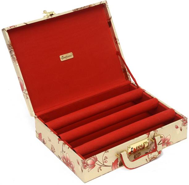 Srajanaa Hard Case 3 Rod Wooden Bangle Storage Box Organizer with Lock System - Pack of 1 Bangle Box Vanity Box