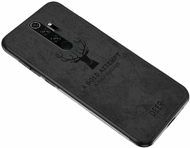 MOBILOVE Back Cover for Redmi 9 Prime / Poco M2 | Deer Pattern Cloth Texture Leather Finish Soft Fabric Case