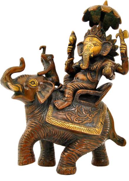 Aesthetic Decors Ganesh Sitting on Elephant Decorative Showpiece  -  24 cm
